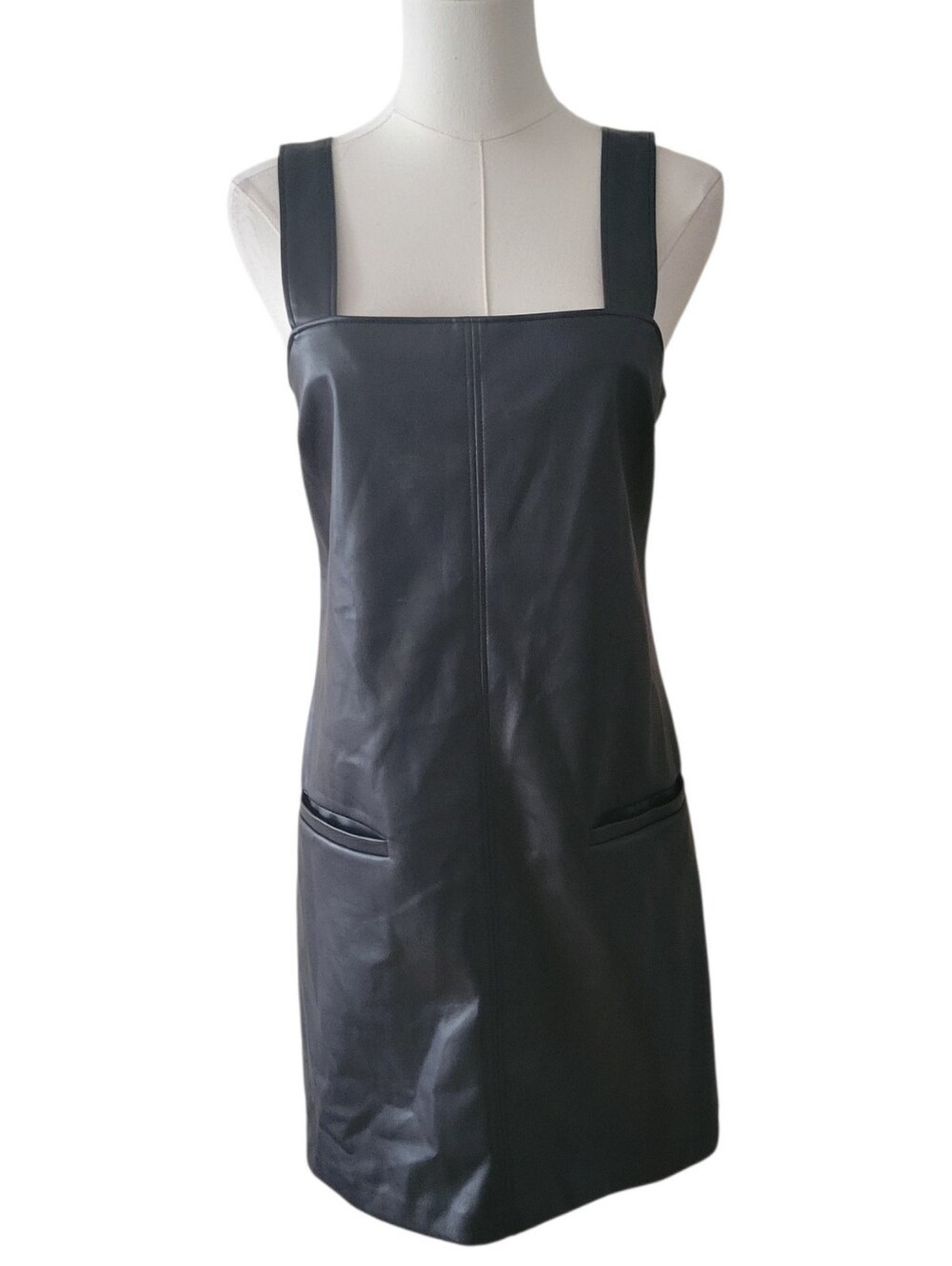 Abercrombie & Fitch Black Faux Leather Overalls Mini Dress Size Small - Picture 2 of 6